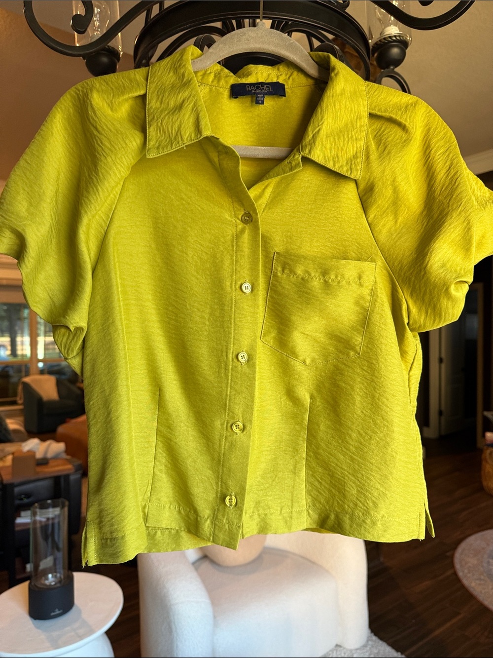 RACHEL Rachel Roy Chartreuse Short Sleeve Button-Up Shirt
